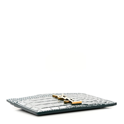 Saint Laurent Calfskin Crocodile Embossed Monogram Credit Card Case Foliage Green 4 of 7