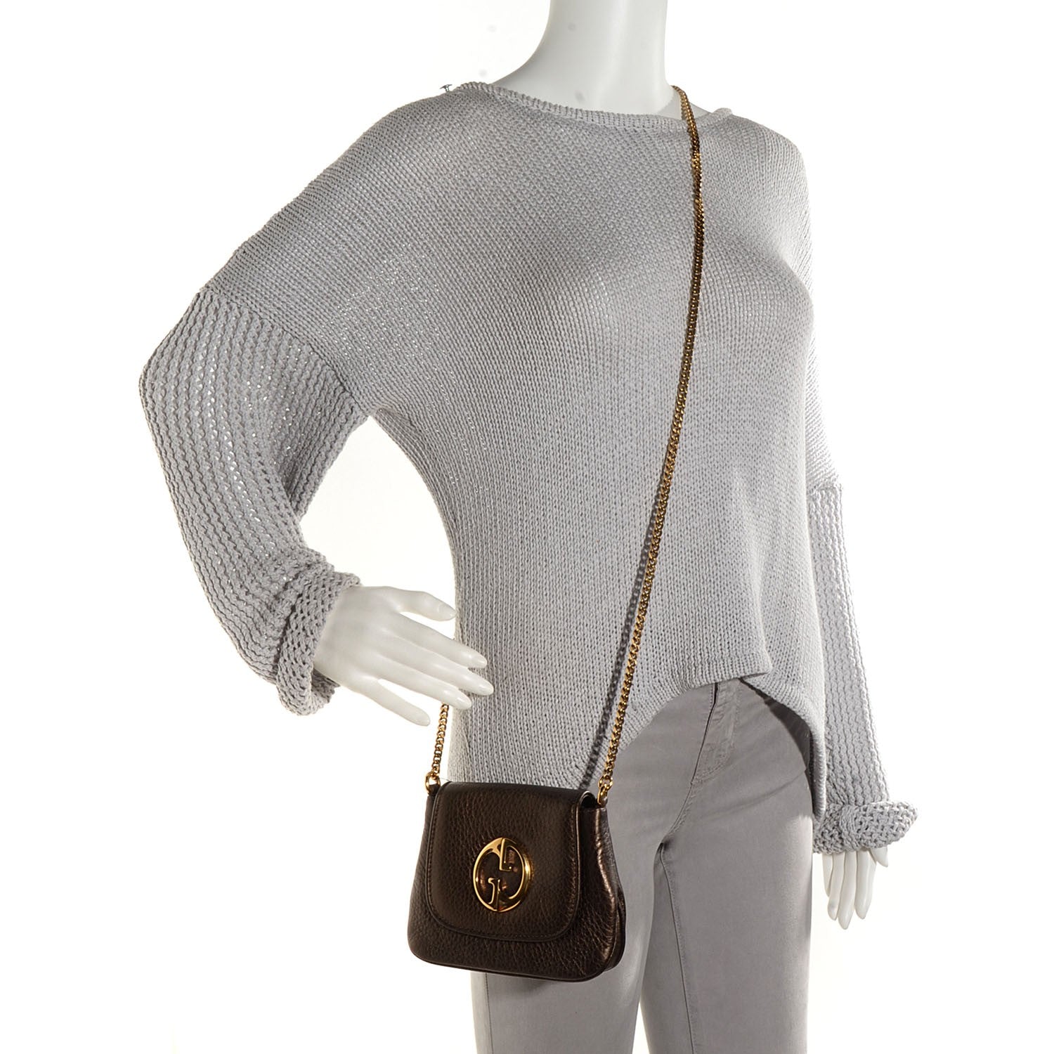 Gucci Metallic Pebbled Calfskin Small 1973 Chain Shoulder Bag Winter Leaf 2 of 9