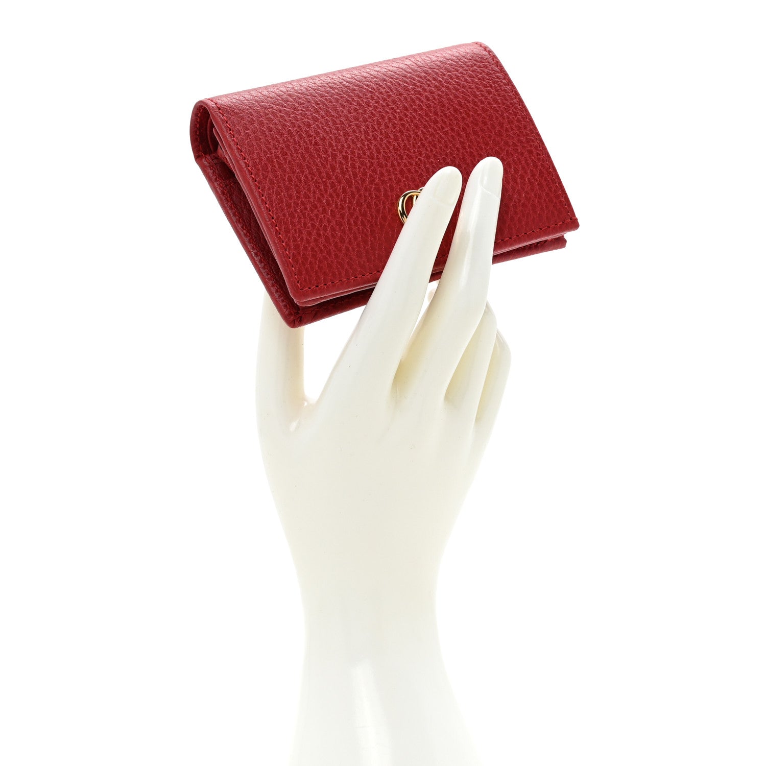 Gucci Pebbled Calfskin GG Marmont Card Case Hibiscus Red 2 of 11