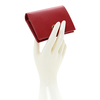 Gucci Pebbled Calfskin GG Marmont Card Case Hibiscus Red 2 of 11