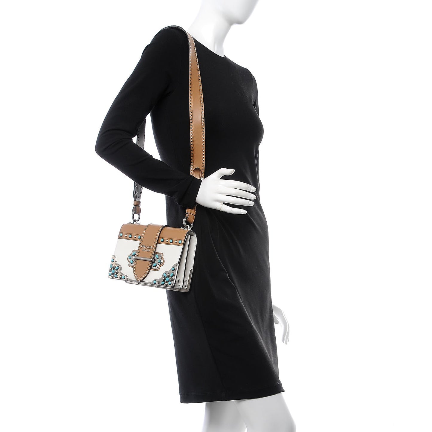 City Calf Studded Folk Cahier Bag White Caramel