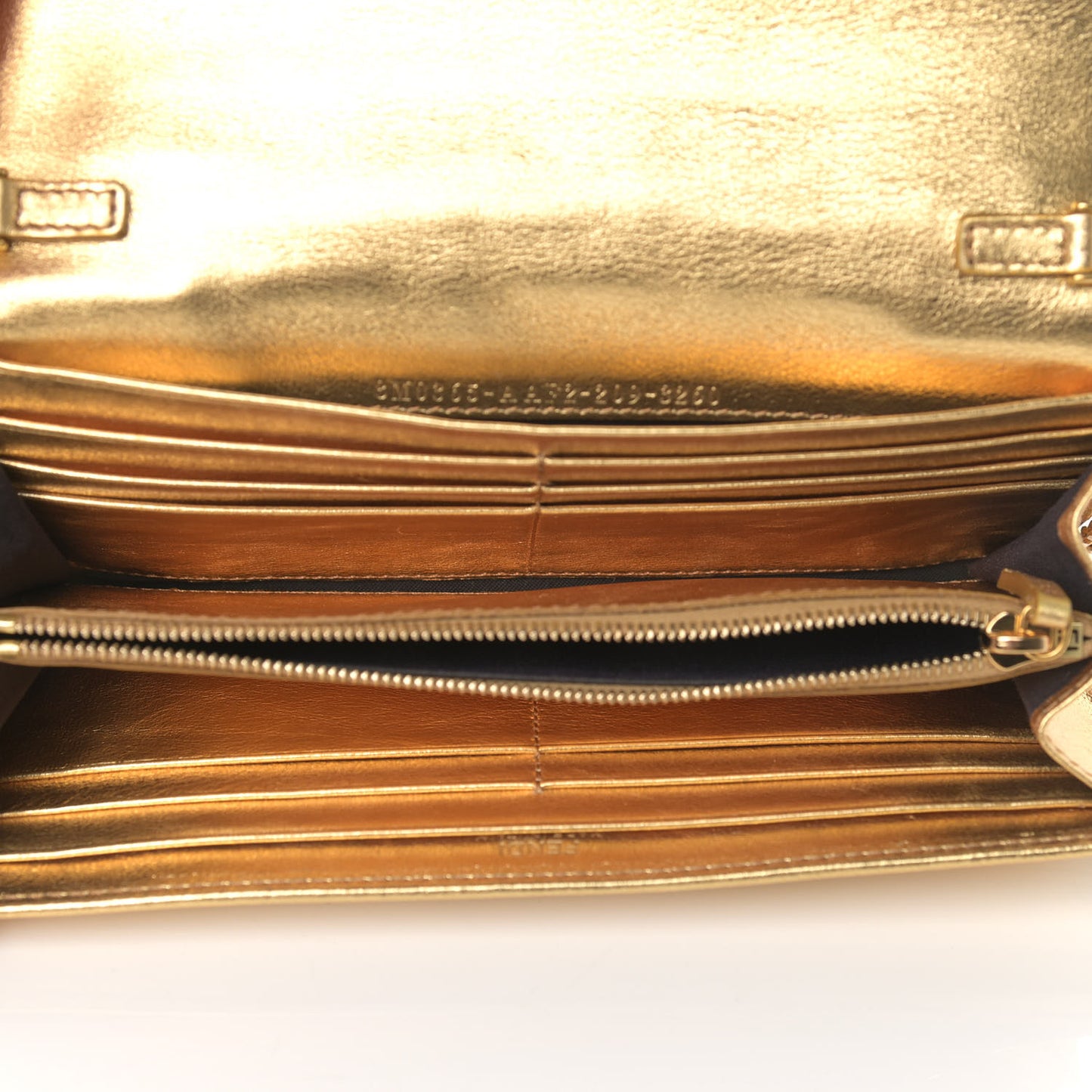 Vitello Catalan Mirror FF 1974 Embossed Continental Wallet on Chain Gold