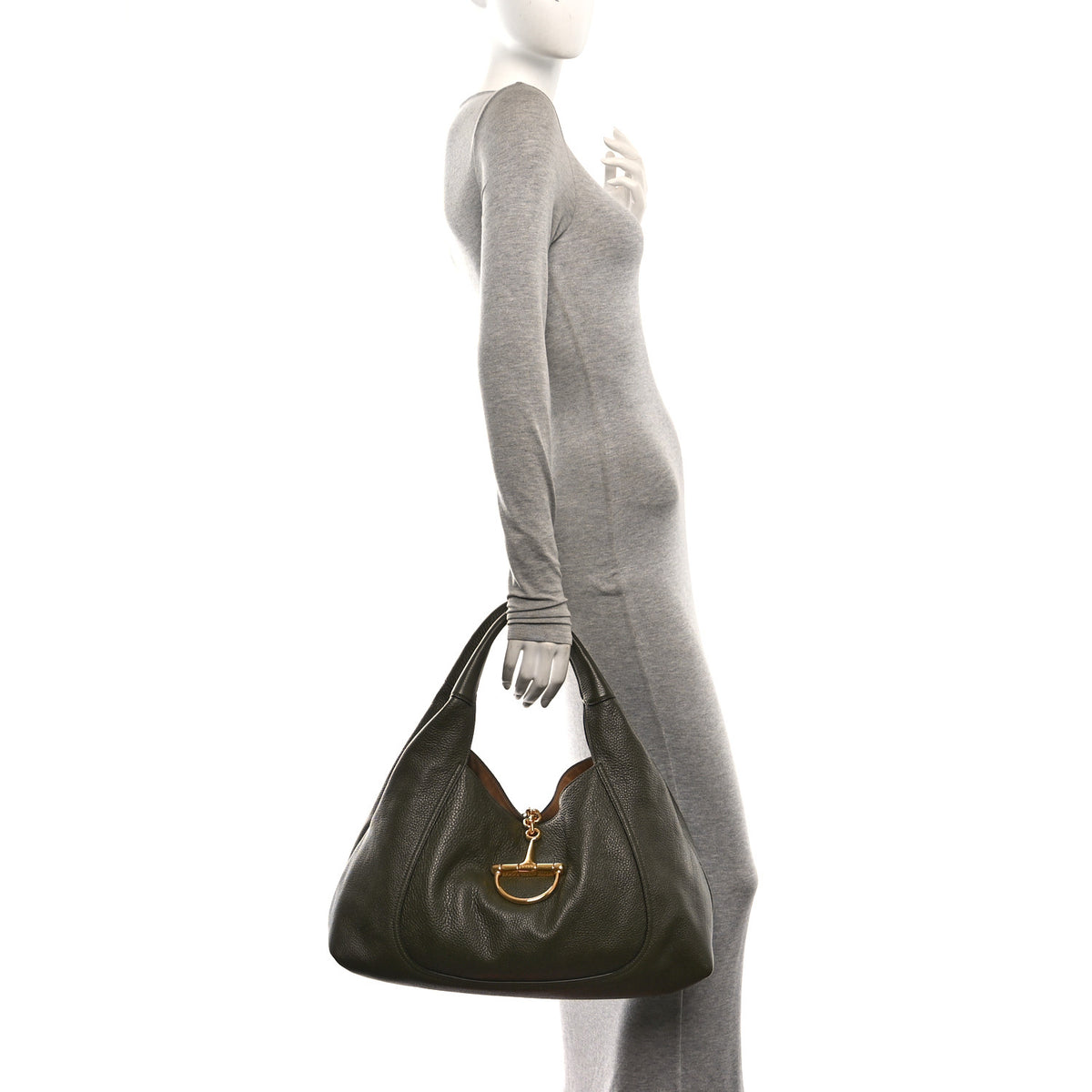 Gucci Grained Calfskin Softbit Maxi Shoulder Bag Forest Green 2 of 11
