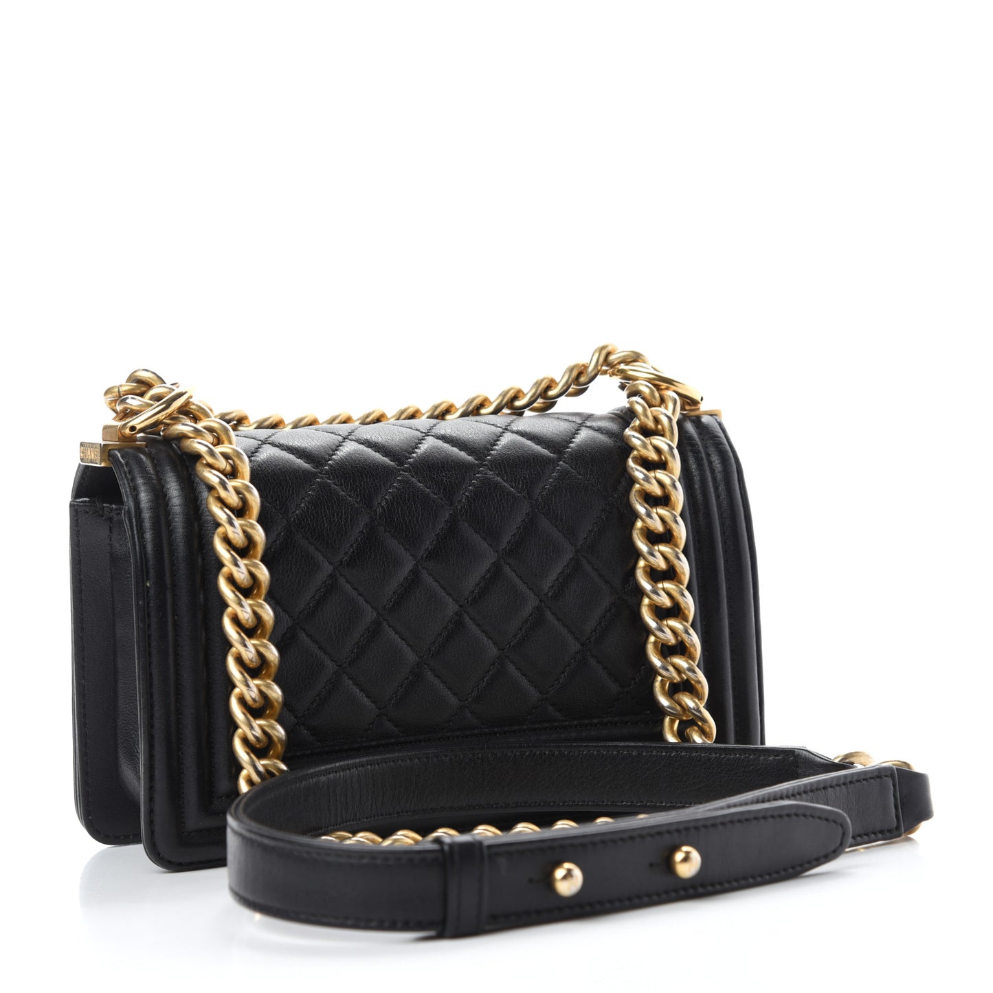 Calfskin Quilted Small Boy Flap Black