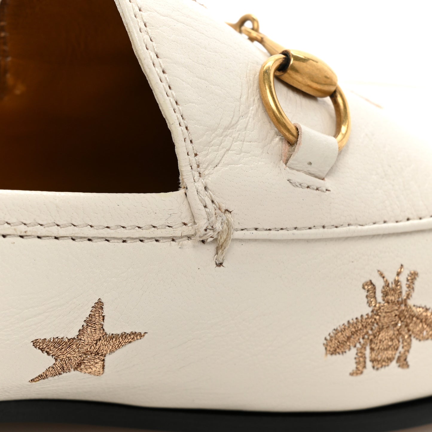 Goatskin Bee Star Embroidered Womens Jordaan Loafers 40 Mystic White