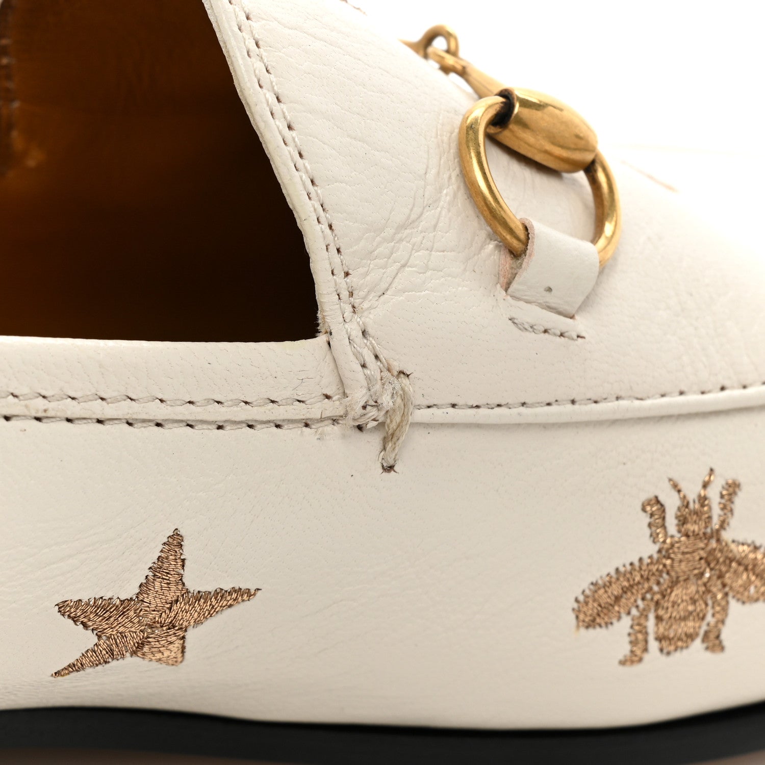 Gucci Goatskin Bee Star Embroidered Womens Jordaan Loafers 40 Mystic White 11 of 12