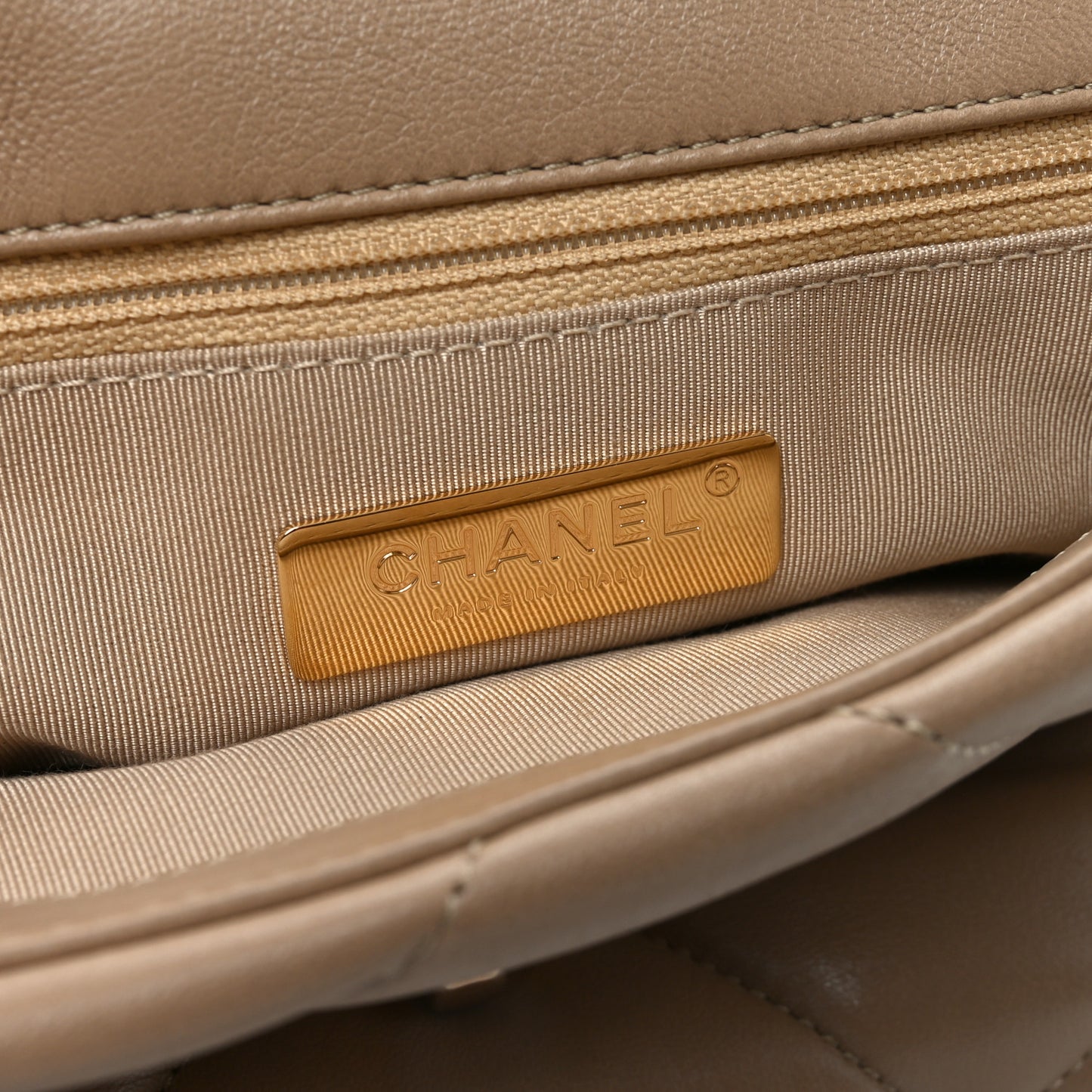 Lambskin Quilted Medium Chanel 19 Flap Dark Beige