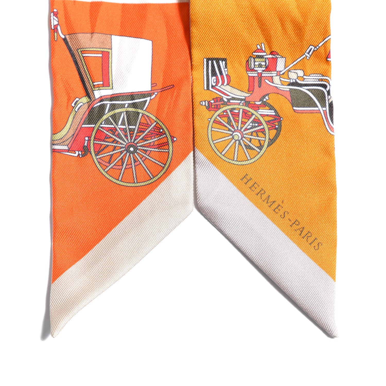Hermes Silk Les Voitures Exquises Twilly Orange Beige Kaki 6 of 6