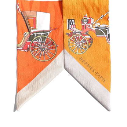 Hermes Silk Les Voitures Exquises Twilly Orange Beige Kaki 6 of 6