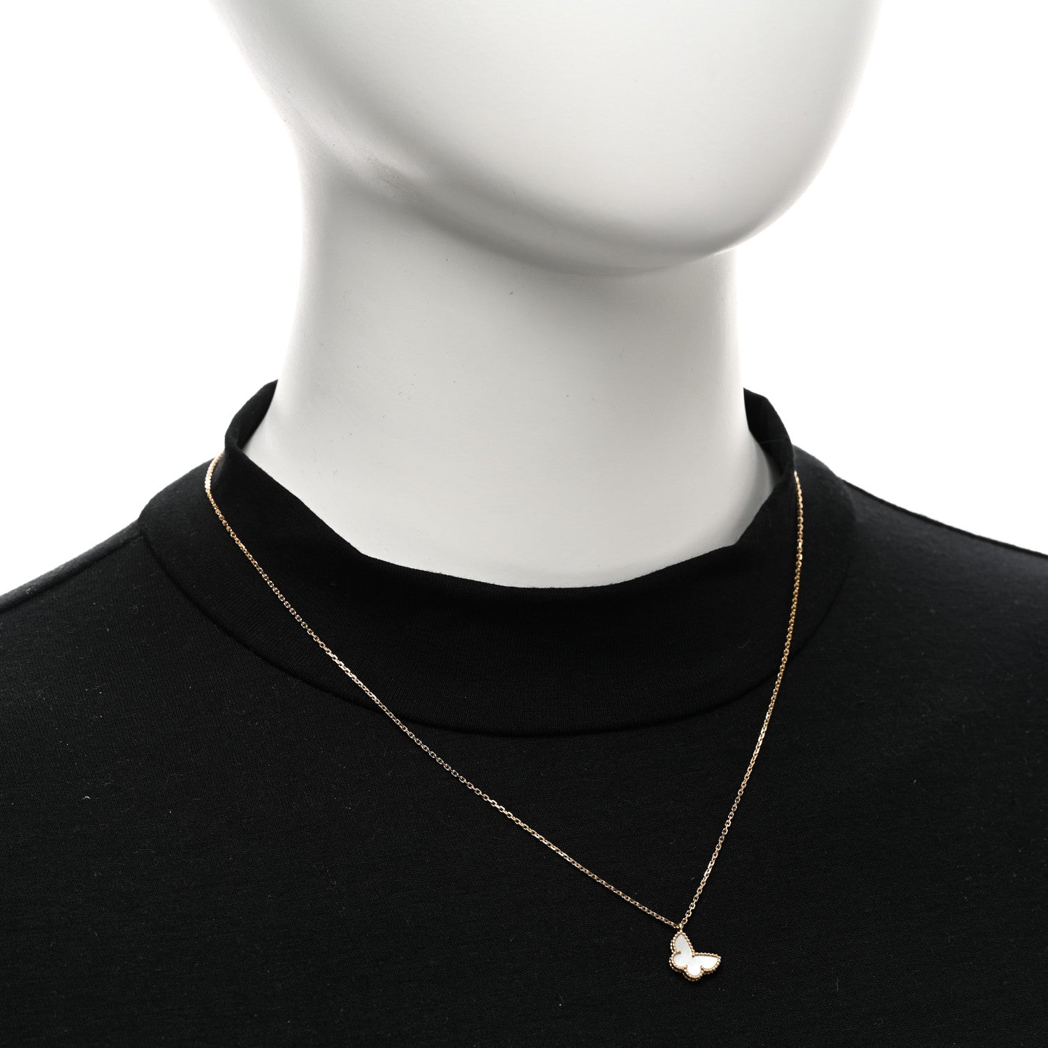 Van Cleef & Arpels 18K Yellow Gold Mother of Pearl Sweet Alhambra Butterfly Pendant Necklace 2 of 4