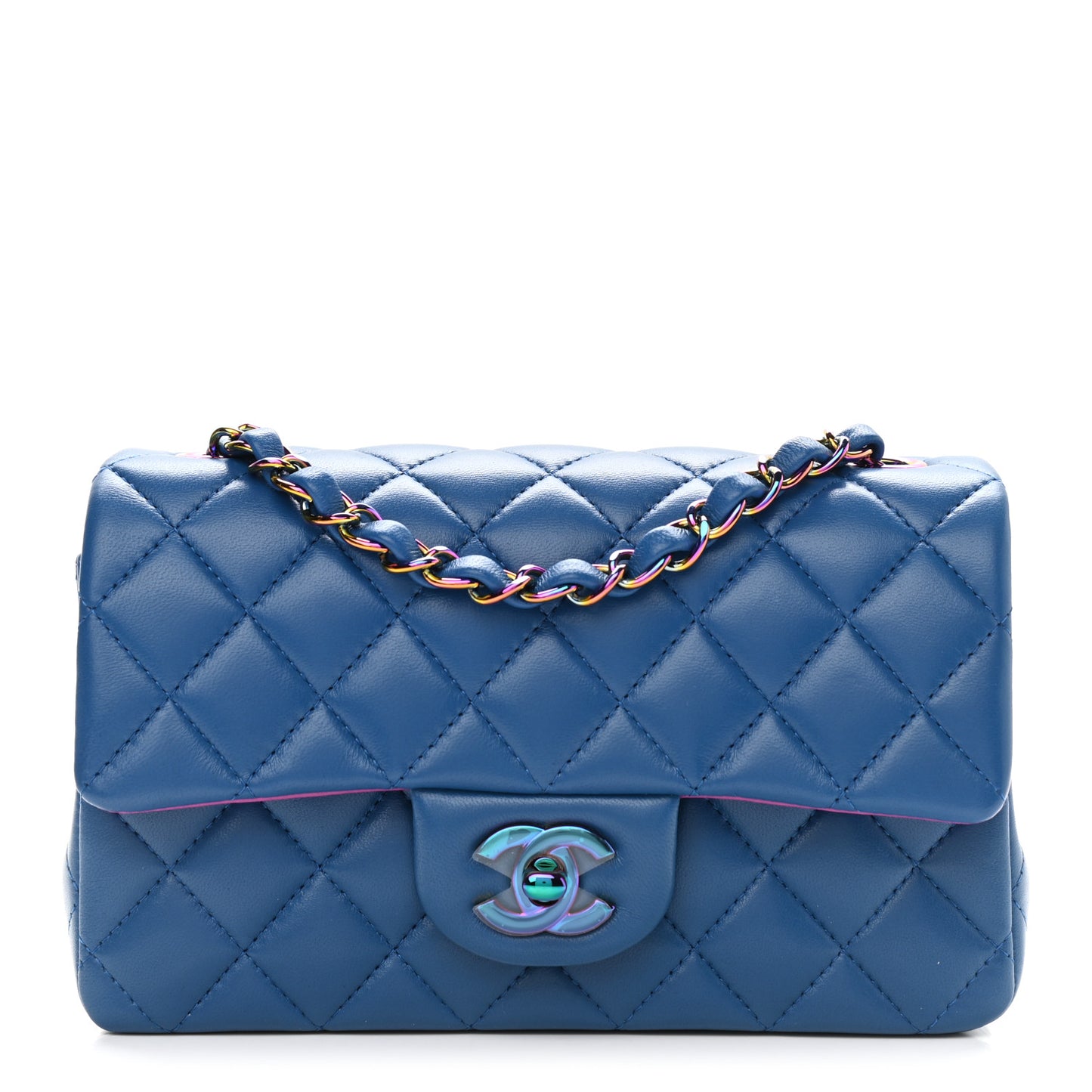 Lambskin Quilted Mini Rectangular Flap Blue Purple
