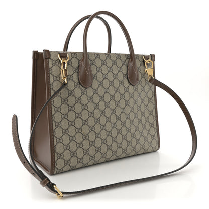 Gucci GG Supreme Monogram Azalea Calfskin Small Retro Interlocking G Tote Bag Beige Ebony Brown Sugar 3 of 11