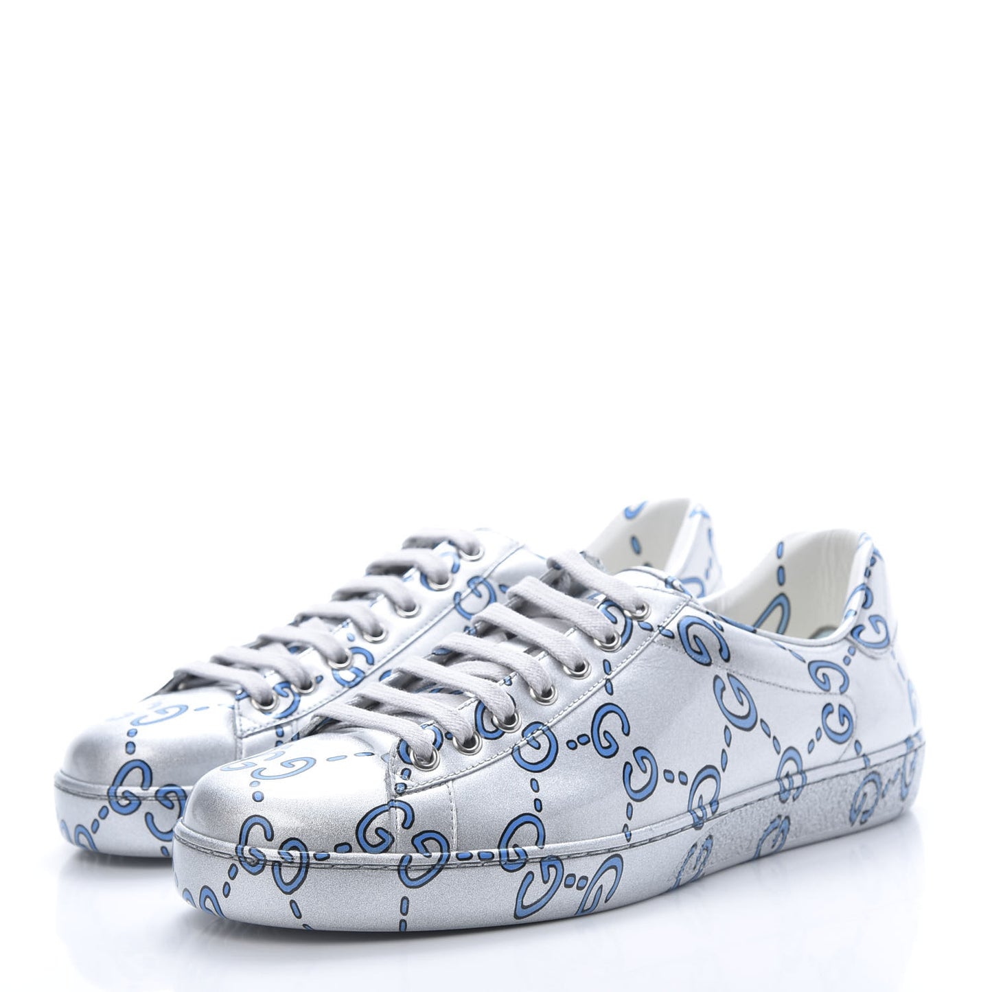 Miro Rubber Wax GucciGhost Print Mens New Ace Sneakers 7.5 Silver