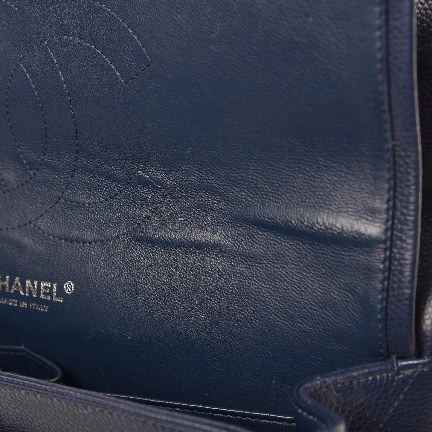 Caviar Quilted Jumbo Double Flap Navy Blue