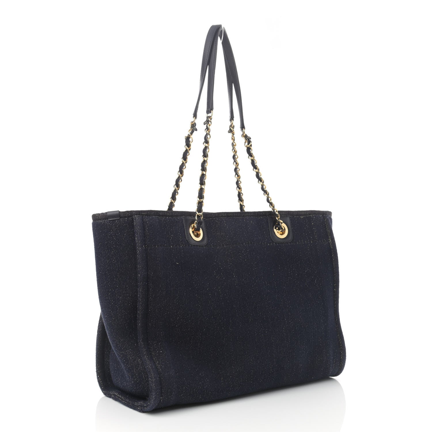 Chanel Lurex Canvas Small Deauville Tote Navy Blue Gold 3 of 12