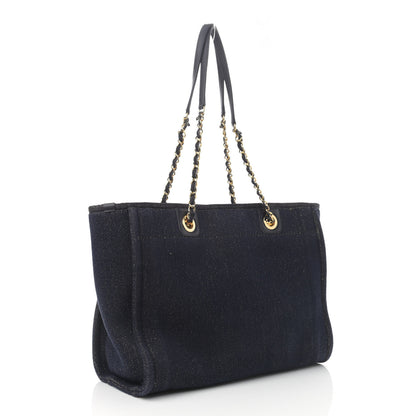 Chanel Lurex Canvas Small Deauville Tote Navy Blue Gold 3 of 12