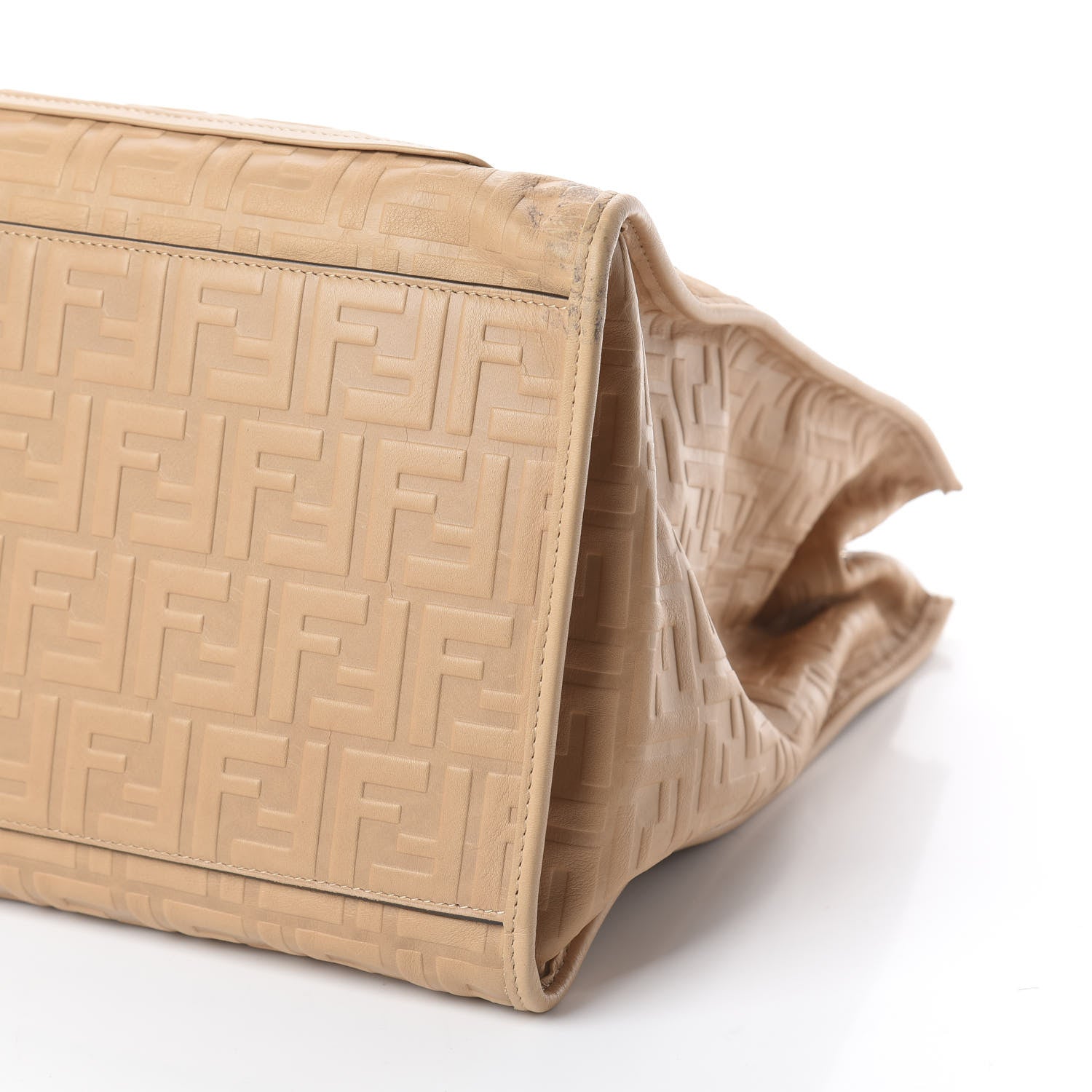 Fendi Vitello Cristallo Nature Wicker FF 1974 Embossed Large Runaway Shopper Tote Makeup 8 of 8