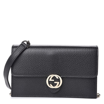 Gucci Dollar Calfskin Interlocking G Chain Wallet Black 1 of 8