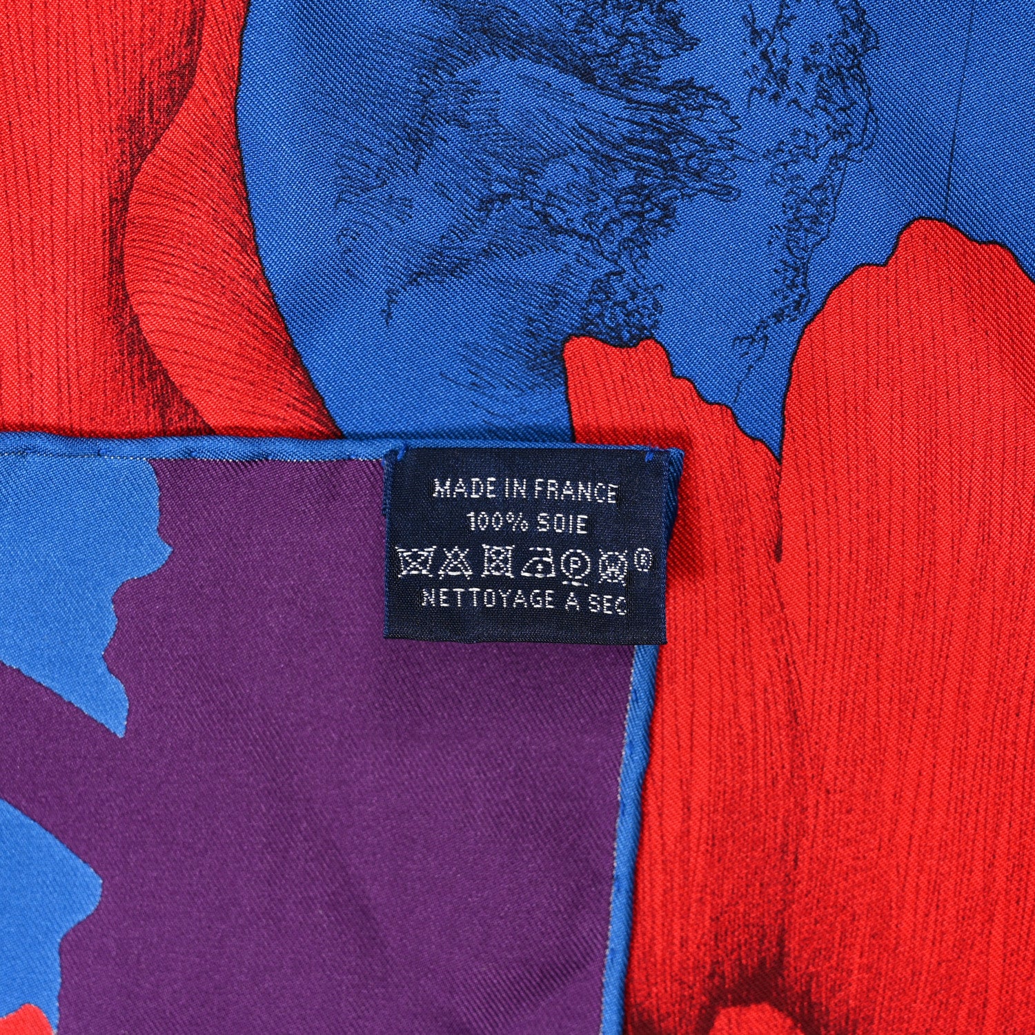 Hermes Silk L'Ombre Des Pivoine Scarf 90 Bleu Moyen Rouge White 3 of 5