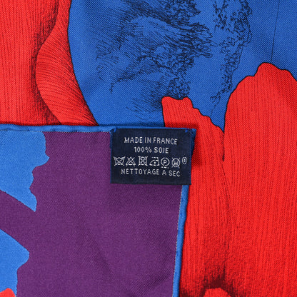 Hermes Silk L'Ombre Des Pivoine Scarf 90 Bleu Moyen Rouge White 3 of 5