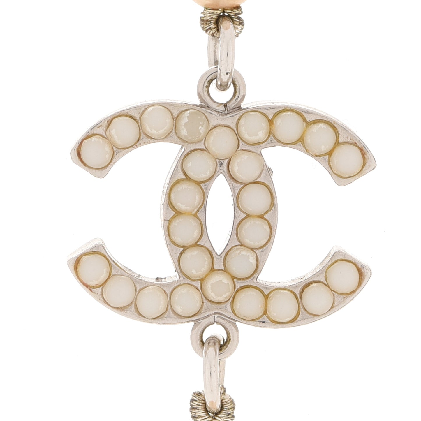 Graduated Pearl CC Long Necklace Silver