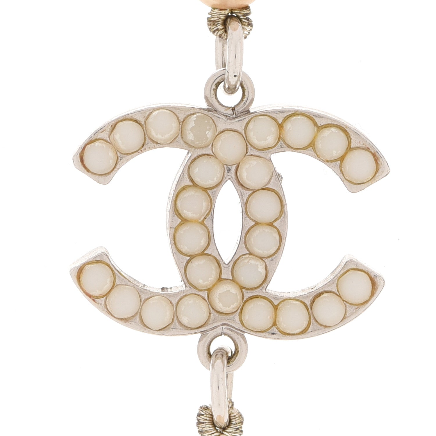 Chanel Graduated Pearl CC Long Necklace Silver 4 of 5
