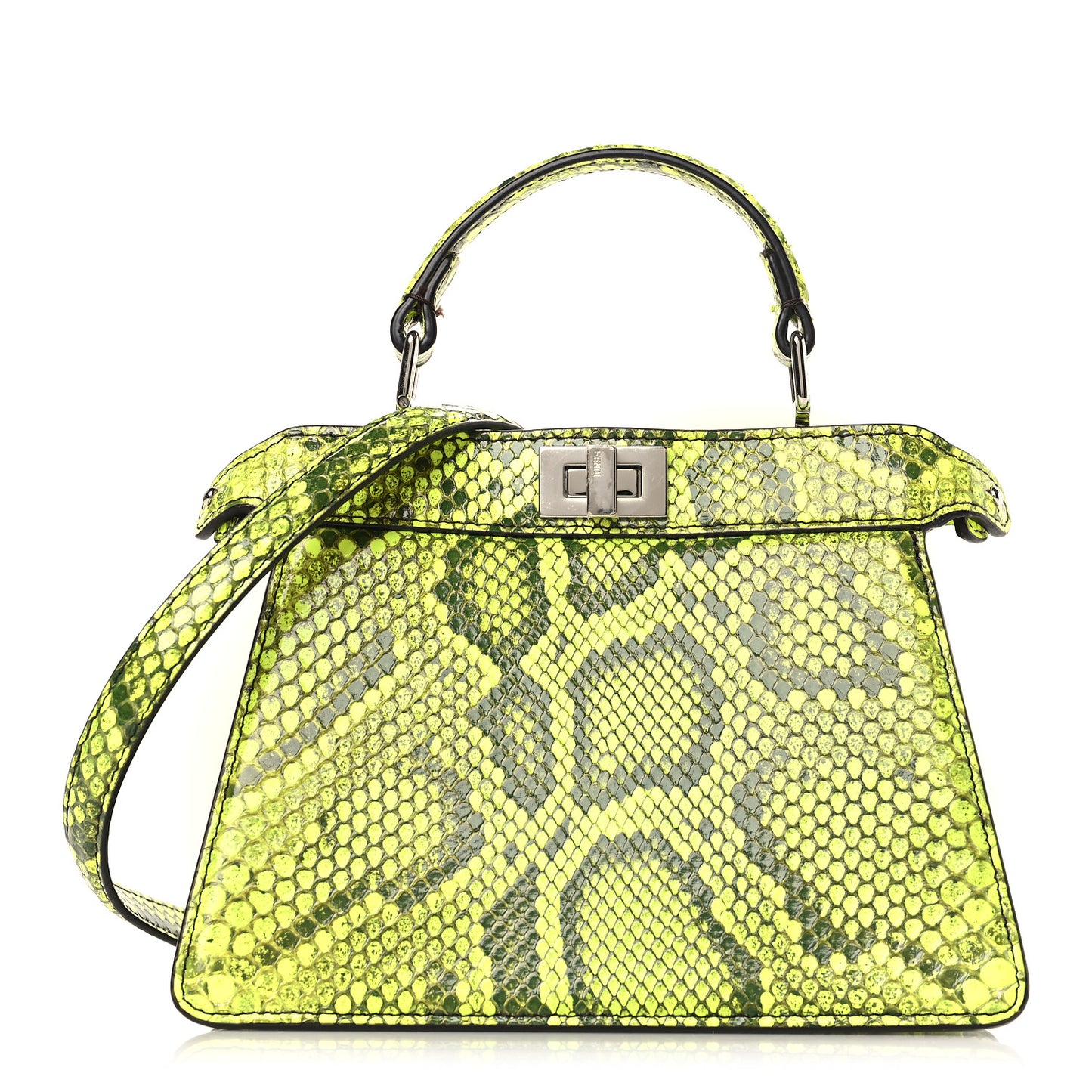 Snakeskin Shiny Nappa Petite Peekaboo I SEE U Satchel Yellow Fluo