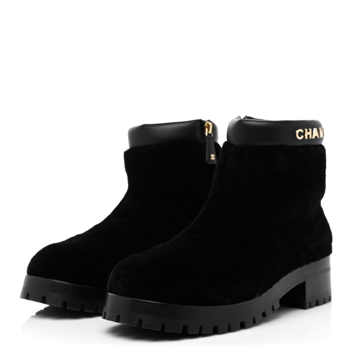 Chanel Shearling Lambskin Logo Ankle Boots 39 Black 3 of 9