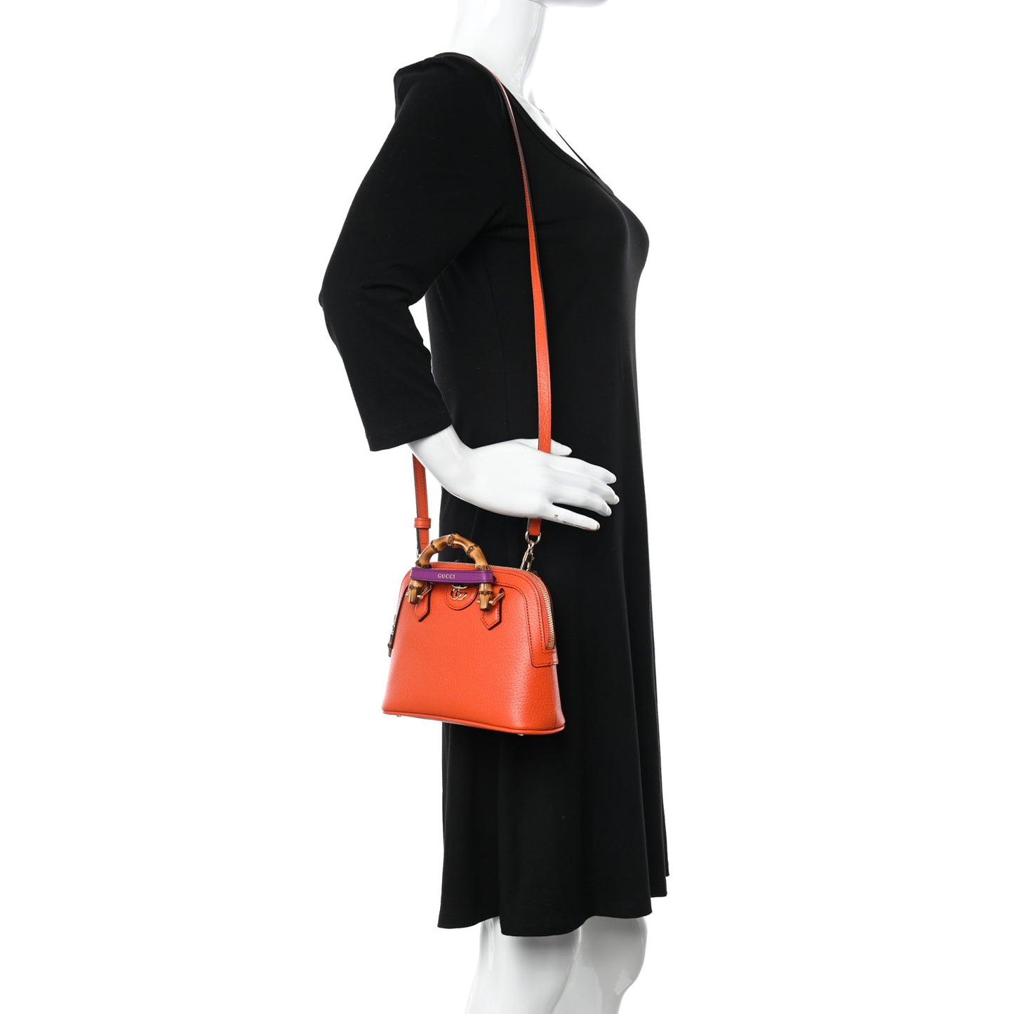 Textured Dollar Calfskin Mini Diana Dome Tote Bag Deep Orange Spicy Cyclamin