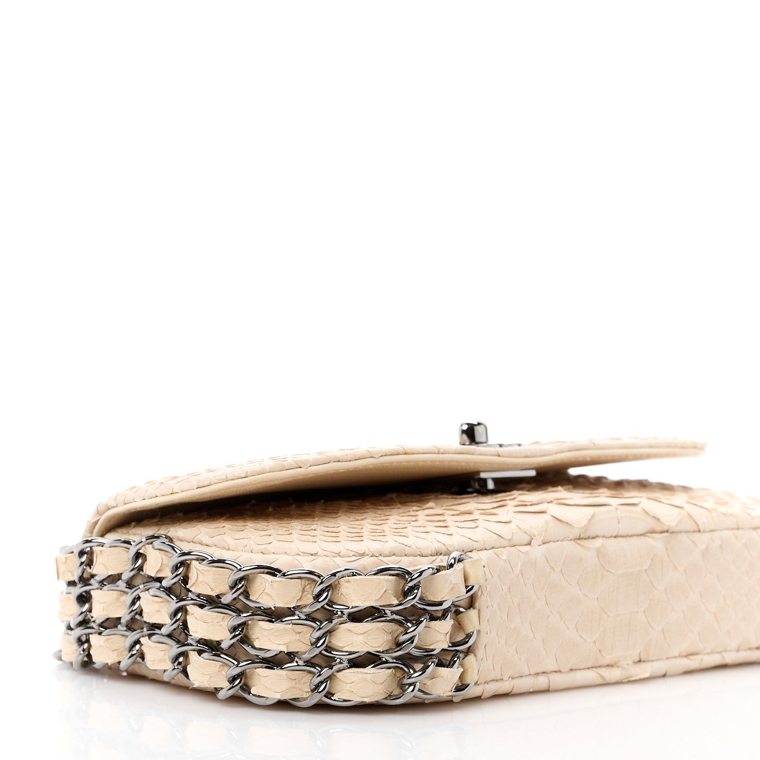 Chanel Snakeskin 3 Chain Flap Beige Clair 11 of 14