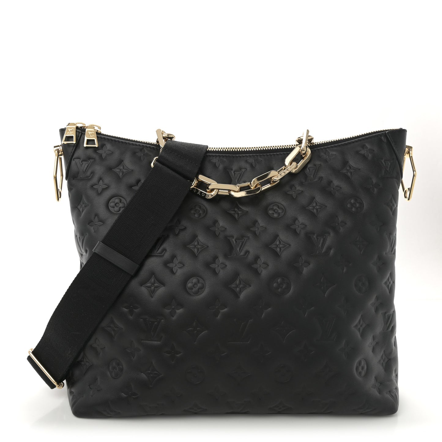 Lambskin Embossed Monogram Coussin Hobo MM Black