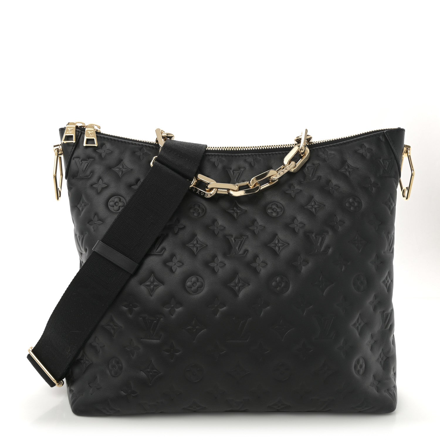 Louis Vuitton Lambskin Embossed Monogram Coussin Hobo MM Black 1 of 11