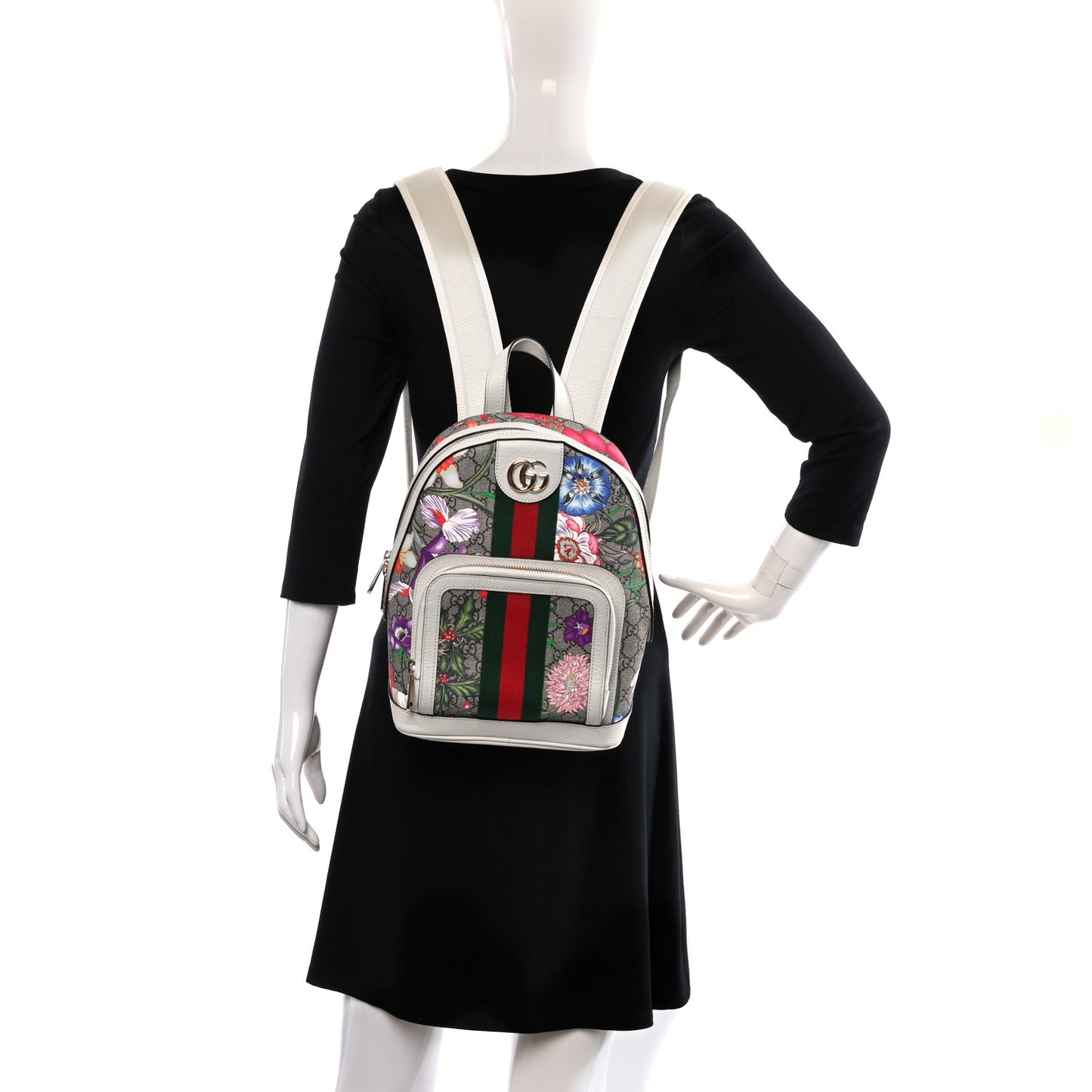 GG Supreme Monogram Flora Web Small Ophidia Day Backpack White