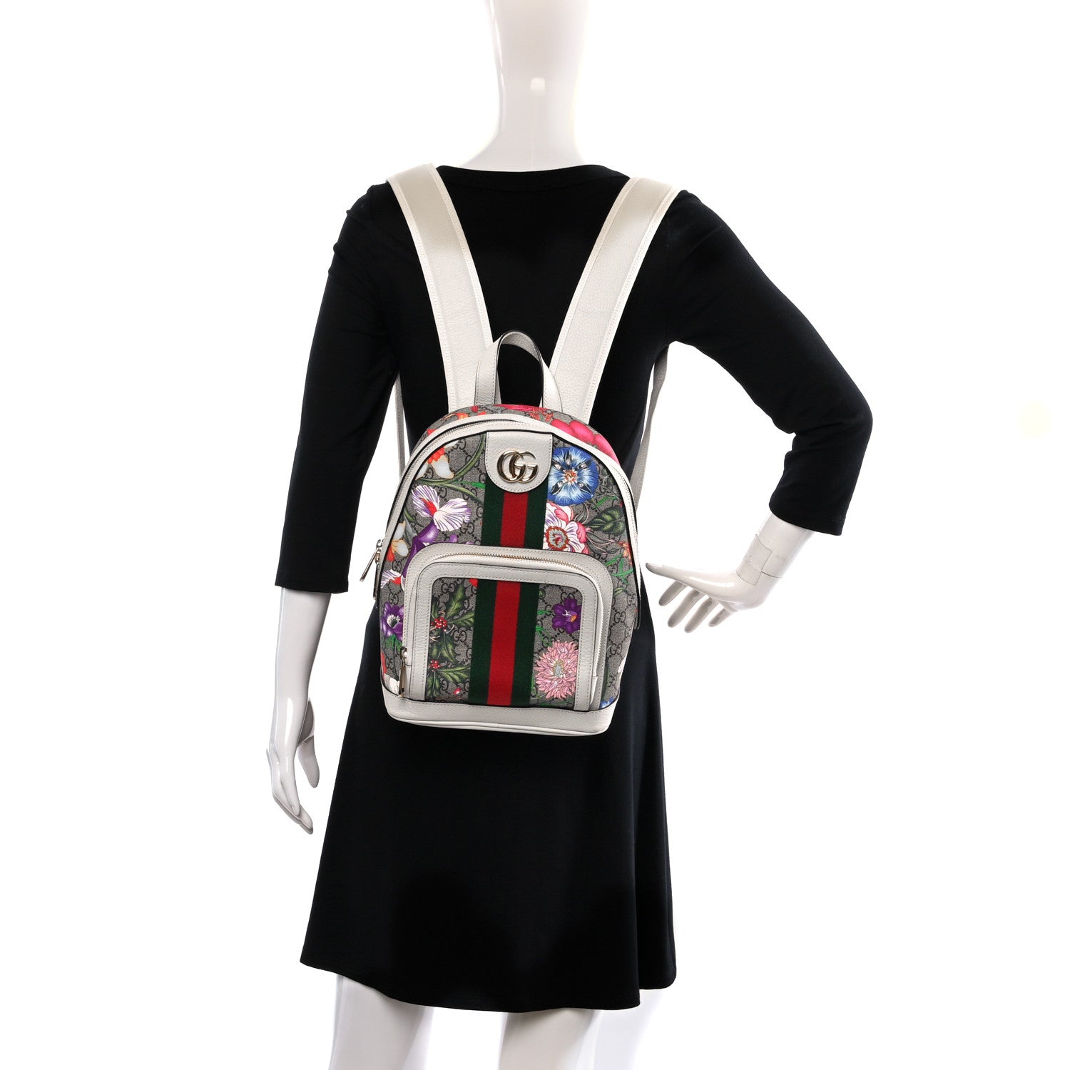 Gucci GG Supreme Monogram Flora Web Small Ophidia Day Backpack White 3 of 9