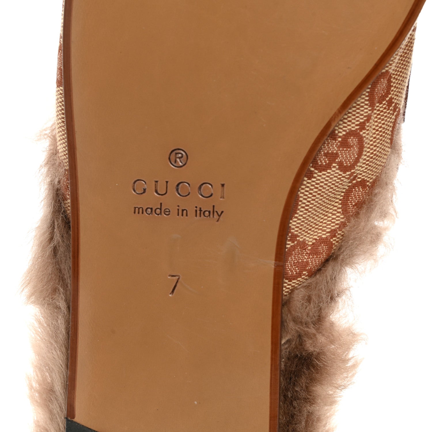 Gucci GG Monogram Fur Mens Princetown Slippers 7 Beige Ruggine Rust 8 of 10