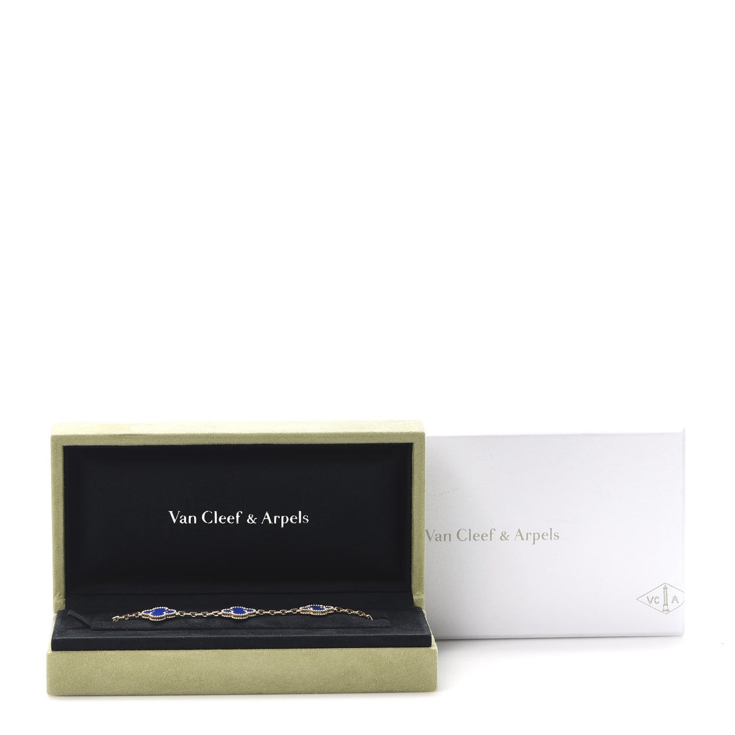 18K Yellow Gold Blue Agate 5 Motifs Vintage Alhambra Bracelet