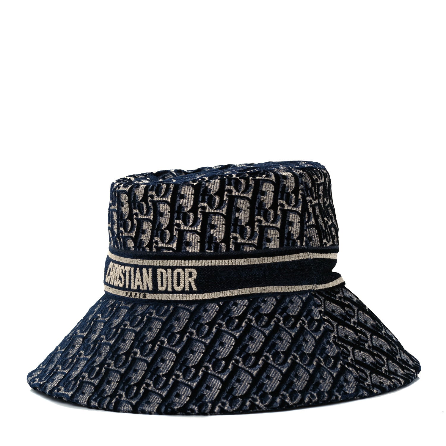 Christian Dior Velvet Oblique Large Brim Bucket Hat 57 Bleu Marine 1 of 9