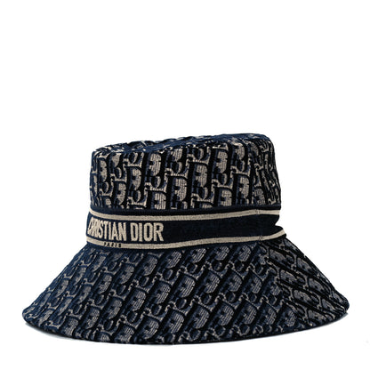Christian Dior Velvet Oblique Large Brim Bucket Hat 57 Bleu Marine 1 of 9