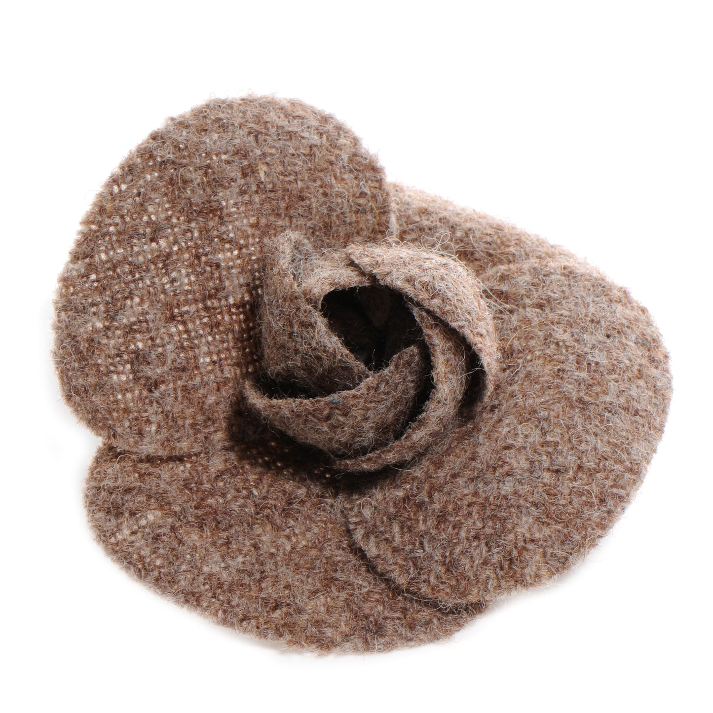 Wool Camellia Pin Brooch Brown