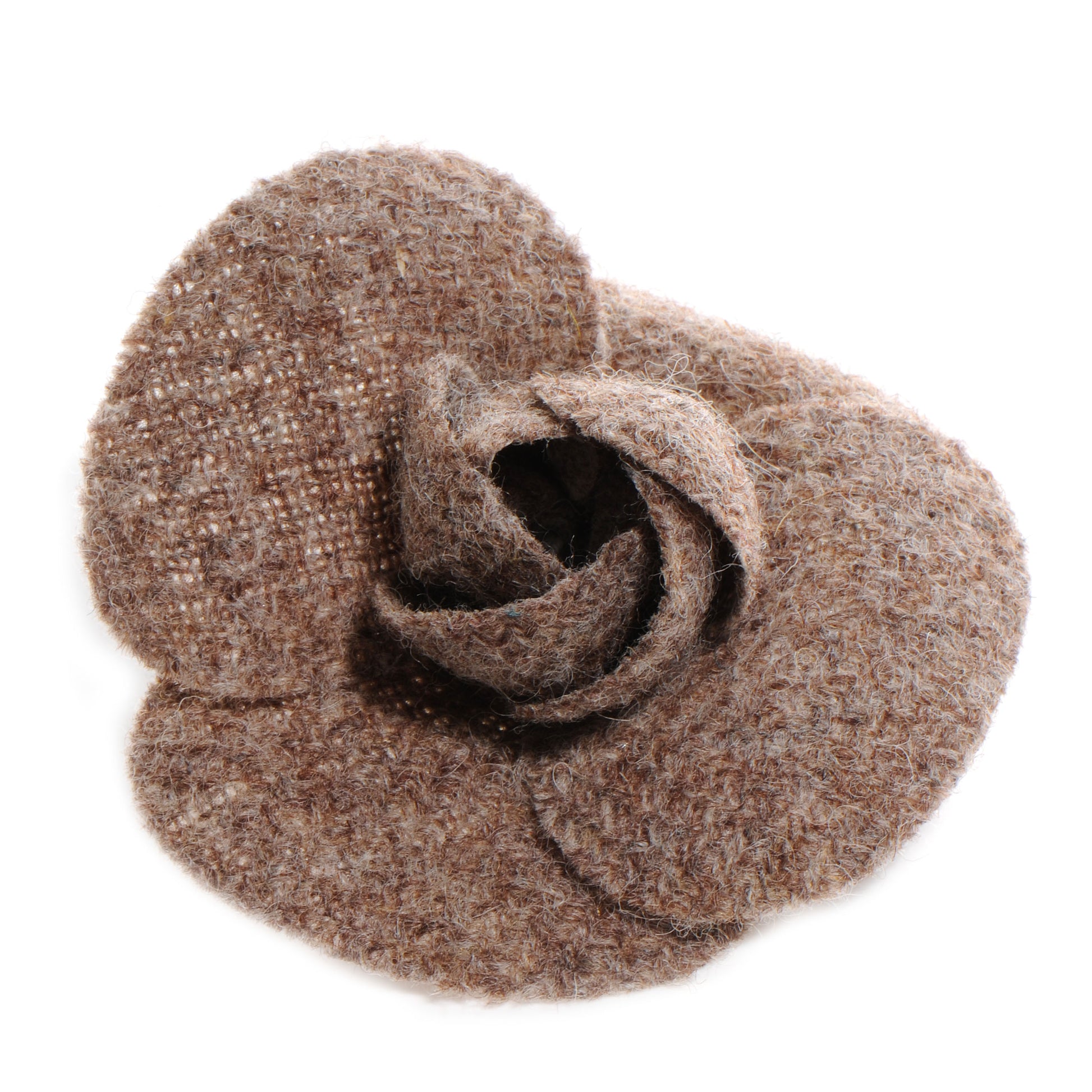 Chanel Wool Camellia Pin Brooch Brown 1 of 4