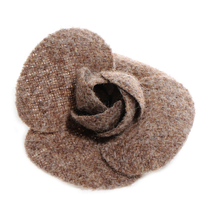 Chanel Wool Camellia Pin Brooch Brown 1 of 4