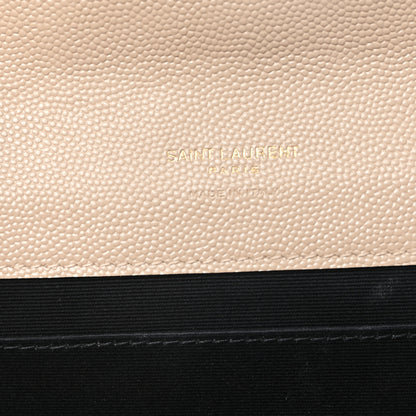 Saint Laurent Grain De Poudre Matelasse Chevron Monogram Envelope Clutch Dark Beige 6 of 7