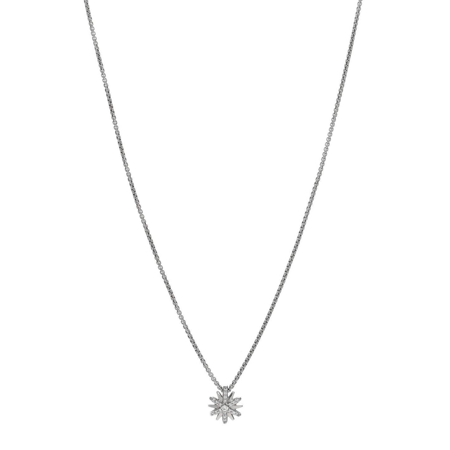Sterling Silver Diamond 10.5mm Petite Starburst Pendant Necklace