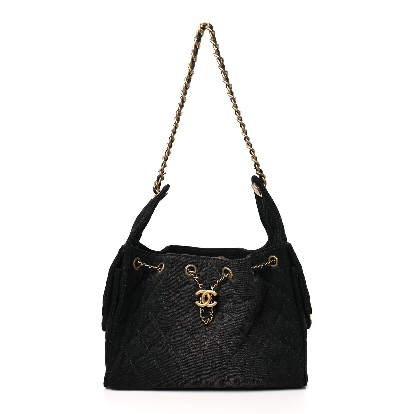 Washed Denim Quilted Small Chanel 25 Handbag Black