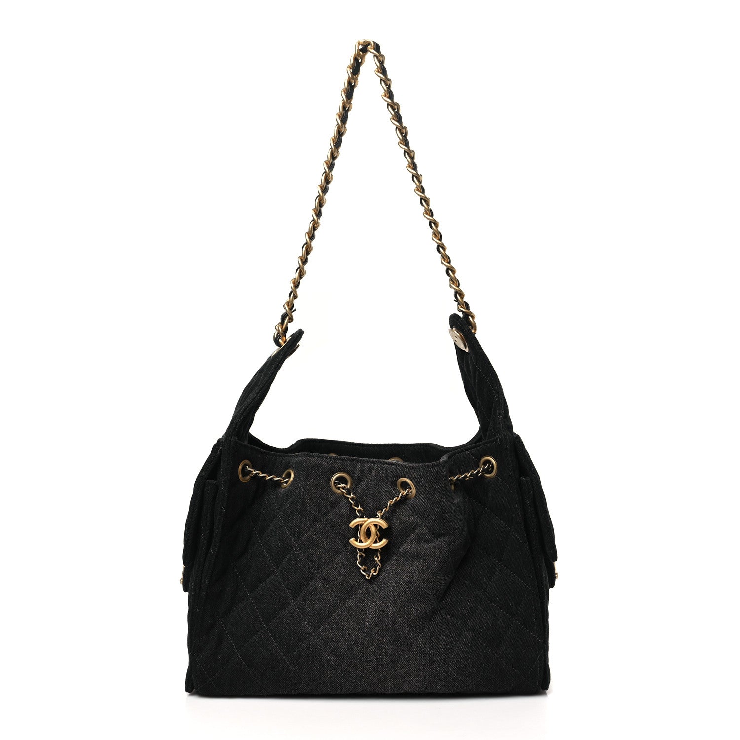 Chanel Washed Denim Quilted Small Chanel 25 Handbag Black 1 of 10