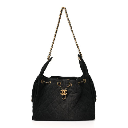 Chanel Washed Denim Quilted Small Chanel 25 Handbag Black 1 of 10