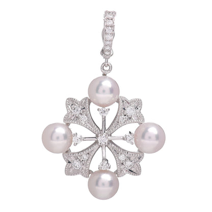 Mikimoto 18K White Gold Diamond Akoya Pearl 6mm Wreath Pendant 1 of 4