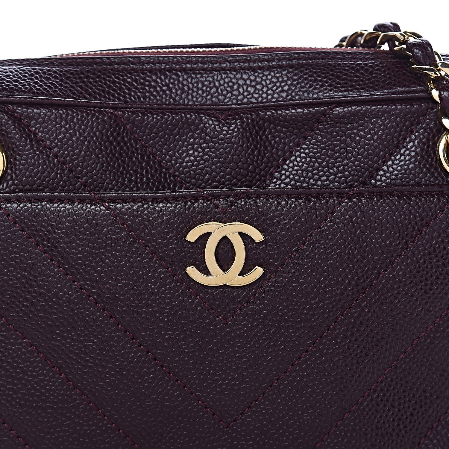 Chanel Caviar Chevron Quilted Camera Case Burgundy 10 of 12