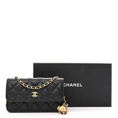 Chanel Lambskin Pearl Crush Quilted Flap Phone Holder With Chain Black 12 of 12