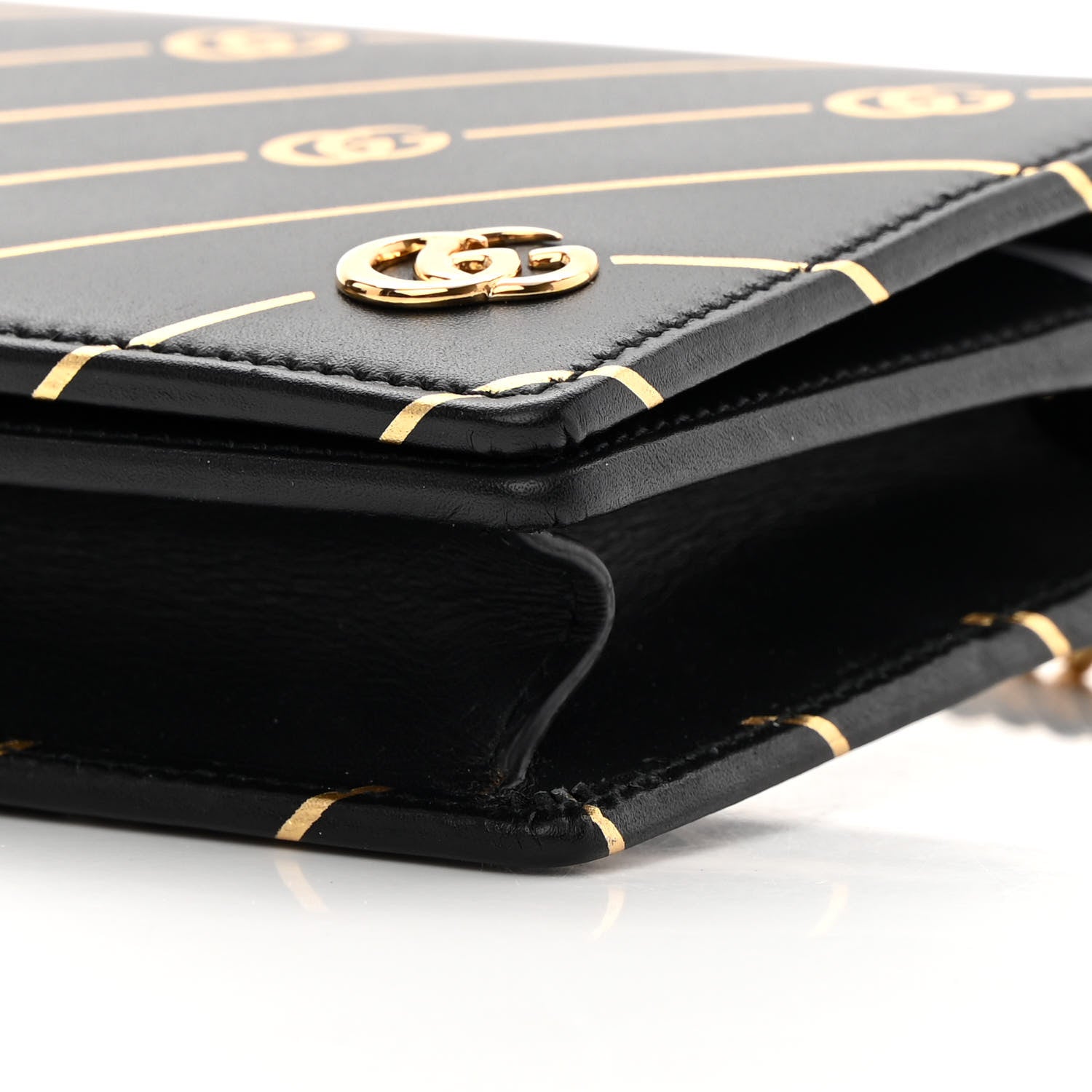 Gucci Calfskin Diagonal GG Mini Chain Wallet Black Gold 9 of 11